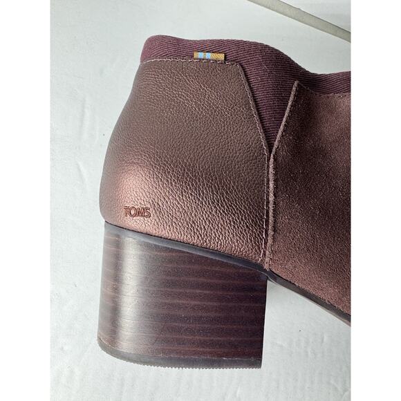 Toms Womens Loren Forest MaroonSuede Pearlized Metallic Cap Toe Heel Booties 11 - Picture 6 of 11